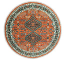 Quick Ship 8x8 Round Rust and Brown Traditional Oriental Hand Knotted Area Rug by The Rug Decor