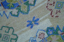 Quick Ship Beige And Blue Transitional Hand Knotted 8x10 Wool Rug