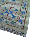 Quick Ship Beige And Blue Transitional Hand Knotted 8x10 Wool Rug