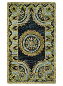 Quick Ship Gold And Black Traditional Design Hand Tufted 3x5 Wool Rug by The Rug Decor