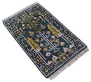 Quick Ship Hand Knotted 2x3 Tree of life Green And Mustard Wool Rug by The Rug Decor