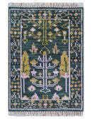Quick Ship Hand Knotted 2x3 Tree of life Green And Mustard Wool Rug by The Rug Decor