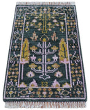 Quick Ship Hand Knotted 2x3 Tree of life Green And Mustard Wool Rug by The Rug Decor
