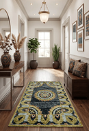 Quick Ship Hand Tufted 5x8 Gold And Black Traditional Design Wool Rug by The Rug Decor