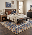 Quick Ship Hand Tufted 8x10 Blue And Beige Southwestern Wool Rug by The Rug Decor