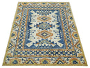 Quick Ship Hand Tufted 8x10 Blue And Beige Southwestern Wool Rug by The Rug Decor