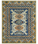 Quick Ship Hand Tufted 8x10 Blue And Beige Southwestern Wool Rug by The Rug Decor