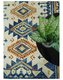 Quick Ship Hand Tufted 8x10 Blue And Beige Southwestern Wool Rug by The Rug Decor
