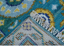 Quick Ship Khotan Design 2x3 Teal And Mustard Hand Knotted Wool Rug by The Rug Decor