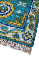 Quick Ship Khotan Design 2x3 Teal And Mustard Hand Knotted Wool Rug by The Rug Decor