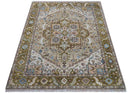 Quick Ship Olive And Peach Traditional Hand Knotted 8x10 Wool Rug by The Rug Decor