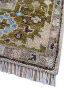 Quick Ship Olive And Peach Traditional Hand Knotted 8x10 Wool Rug by The Rug Decor