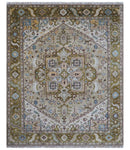 Quick Ship Olive And Peach Traditional Hand Knotted 8x10 Wool Rug by The Rug Decor