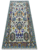 Quick Ship Oversize 4x10 Runner Ivory And Gray Hand Knotted Wool Rug