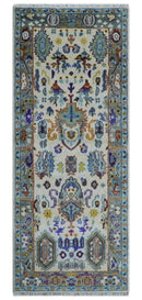Quick Ship Oversize 4x10 Runner Ivory And Gray Hand Knotted Wool Rug