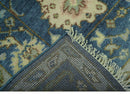 Quick Ship Small 5x5 Traditional Oushak Blue And Beige Hand Knotted Wool Rug