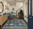 Quick Ship Small 5x5 Traditional Oushak Blue And Beige Hand Knotted Wool Rug