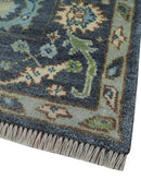 Quick Ship Small 5x5 Traditional Oushak Blue And Beige Hand Knotted Wool Rug
