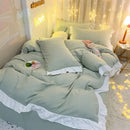 GobekUsa Cotton Ruffle Edge Duvet Cover Set - Soft, Thick, Solid Color