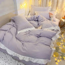 GobekUsa Cotton Ruffle Edge Duvet Cover Set - Soft, Thick, Solid Color