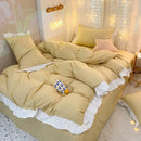 GobekUsa Cotton Ruffle Edge Duvet Cover Set - Soft, Thick, Solid Color
