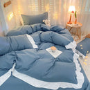 GobekUsa Cotton Ruffle Edge Duvet Cover Set - Soft, Thick, Solid Color
