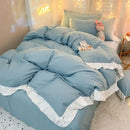 GobekUsa Cotton Ruffle Edge Duvet Cover Set - Soft, Thick, Solid Color