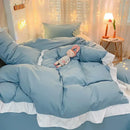 GobekUsa Cotton Ruffle Edge Duvet Cover Set - Soft, Thick, Solid Color