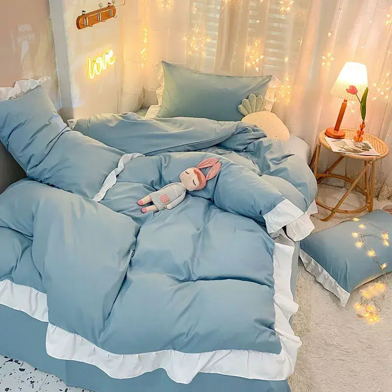 GobekUsa Cotton Ruffle Edge Duvet Cover Set - Soft, Thick, Solid Color, photo 2 of 14