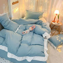GobekUsa Cotton Ruffle Edge Duvet Cover Set - Soft, Thick, Solid Color