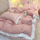 GobekUsa Cotton Ruffle Edge Duvet Cover Set - Soft, Thick, Solid Color