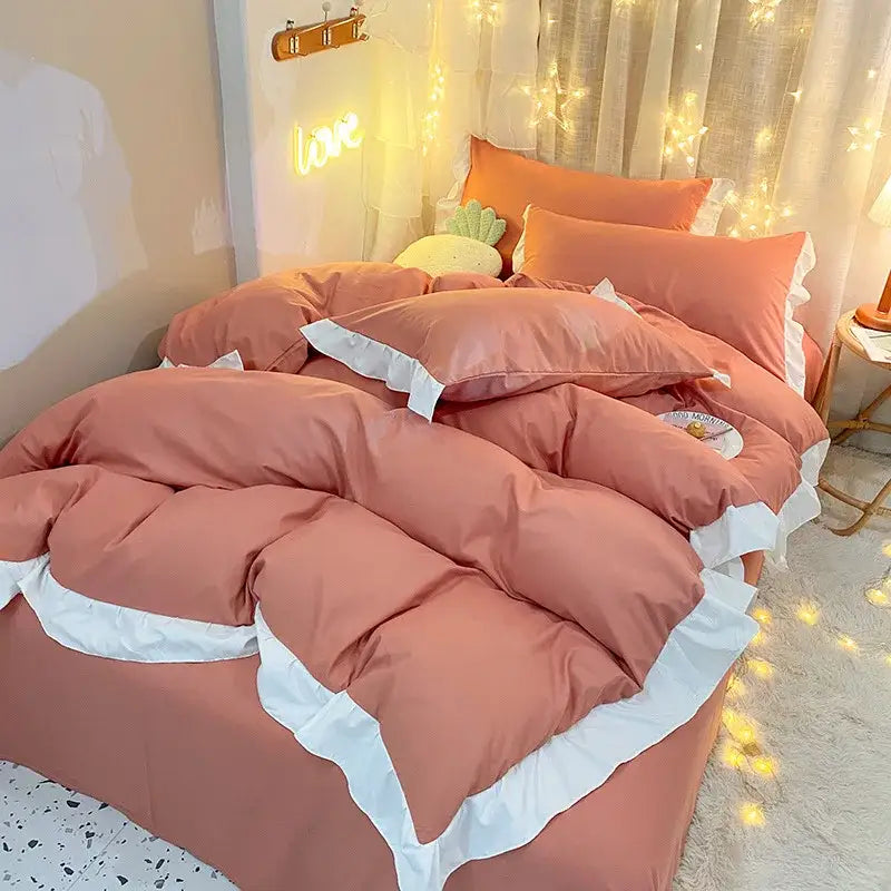 GobekUsa Cotton Ruffle Edge Duvet Cover Set - Soft, Thick, Solid Color, photo 9 of 14
