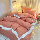 GobekUsa Cotton Ruffle Edge Duvet Cover Set - Soft, Thick, Solid Color