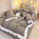 GobekUsa Cotton Ruffle Edge Duvet Cover Set - Soft, Thick, Solid Color