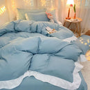 GobekUsa Cotton Ruffle Edge Duvet Cover Set - Soft, Thick, Solid Color