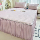 GobekUsa Cool Fabric Latex Bed Skirt Set: Solid Color Summer Mat with Elastic Band