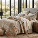 DaDa Bedding Bohemian Floral Paisley Garden Coral Teal Quilted Bedspread Set (LH1403)