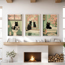 Funny Bathroom Poster. Japan Cat Pooping Wall Art Set of 3 by Wall Art Set