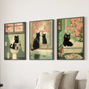 Funny Bathroom Poster. Japan Cat Pooping Wall Art Set of 3 by Wall Art Set