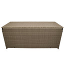Tan Wicker Patio Deck Box with 113 Gallon Storage and Metal Frame