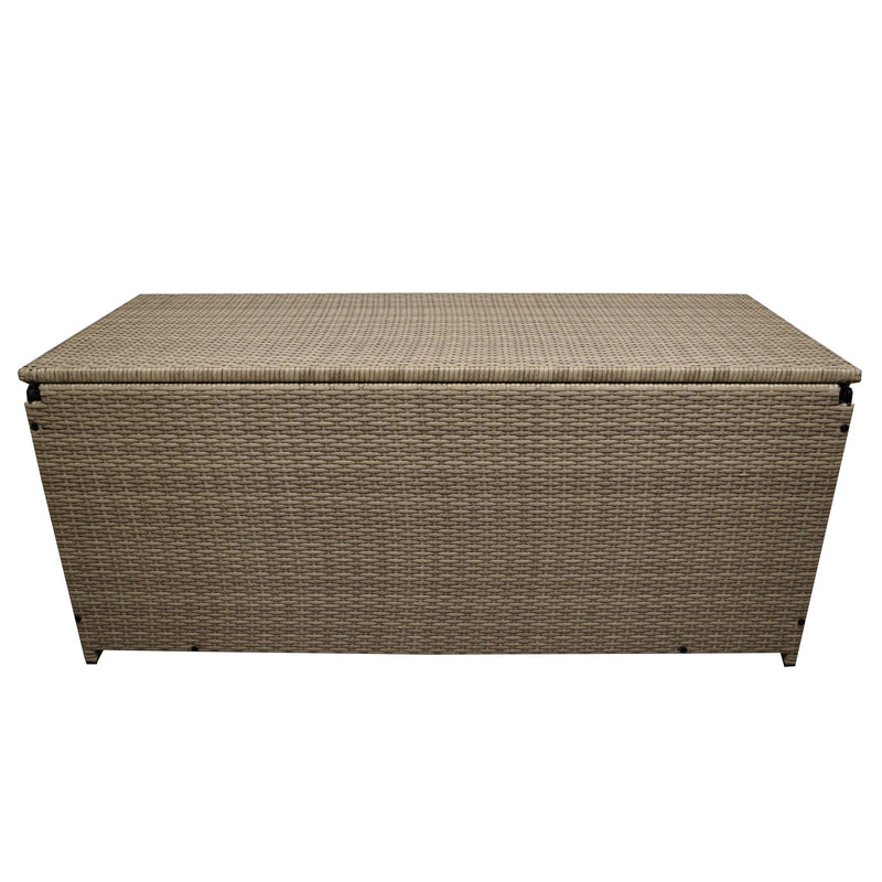 Tan Wicker Patio Deck Box with 113 Gallon Storage and Metal Frame