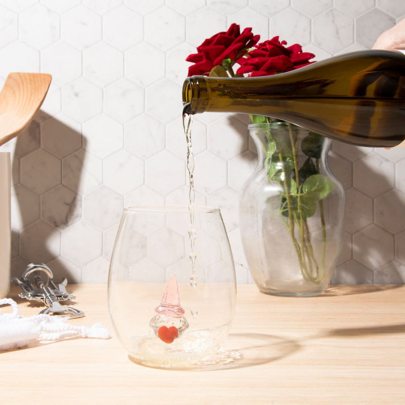 3D Gnome Heart Stemless Wine Glasses