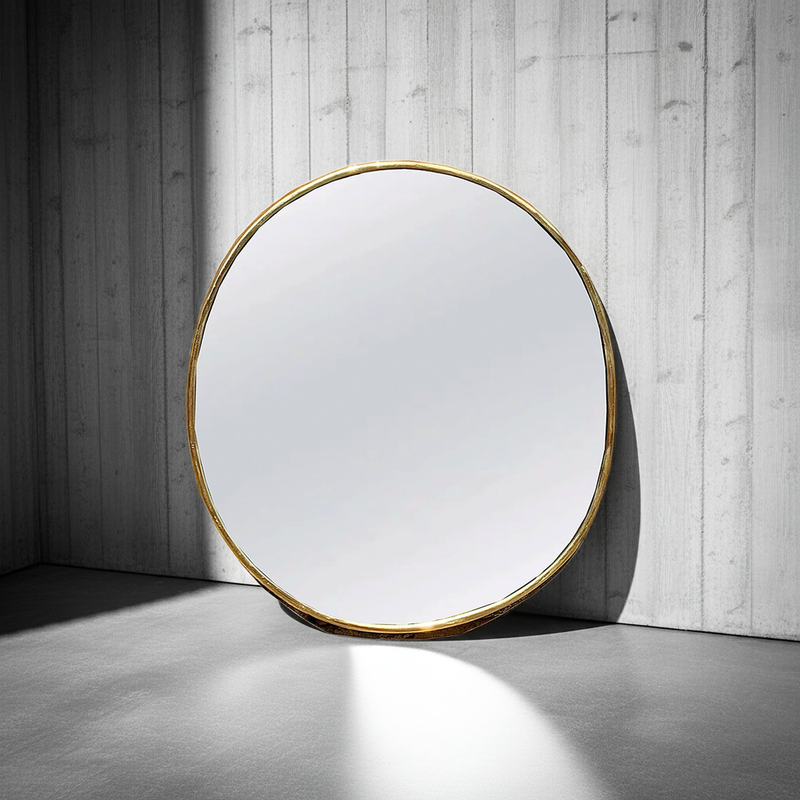 Antique Brass Mirror - Handmade Oval Golden Wall Mirror