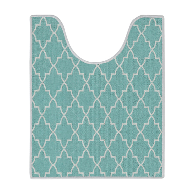 Geometric Design U Shape Bathroom Rug | 20”x24" | Turquoise