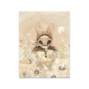 Beige rabbit girl canvas framed wall art set kids room by Decorbites