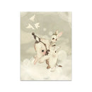 Beige rabbit girl canvas framed wall art set kids room by Decorbites