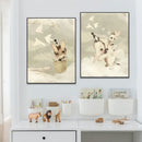 Beige rabbit girl canvas framed wall art set kids room by Decorbites