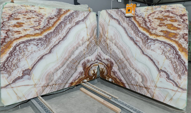 Rainbow Onyx Bookmatching Polished Marble Slab