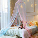 Rainbow pastel hanging mosquito nets with star lights bedroom canopy by Decorbites