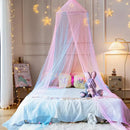 Rainbow pastel hanging mosquito nets with star lights bedroom canopy by Decorbites